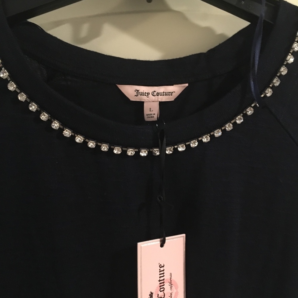 Juicy Couture black blouse with rhinestone collar